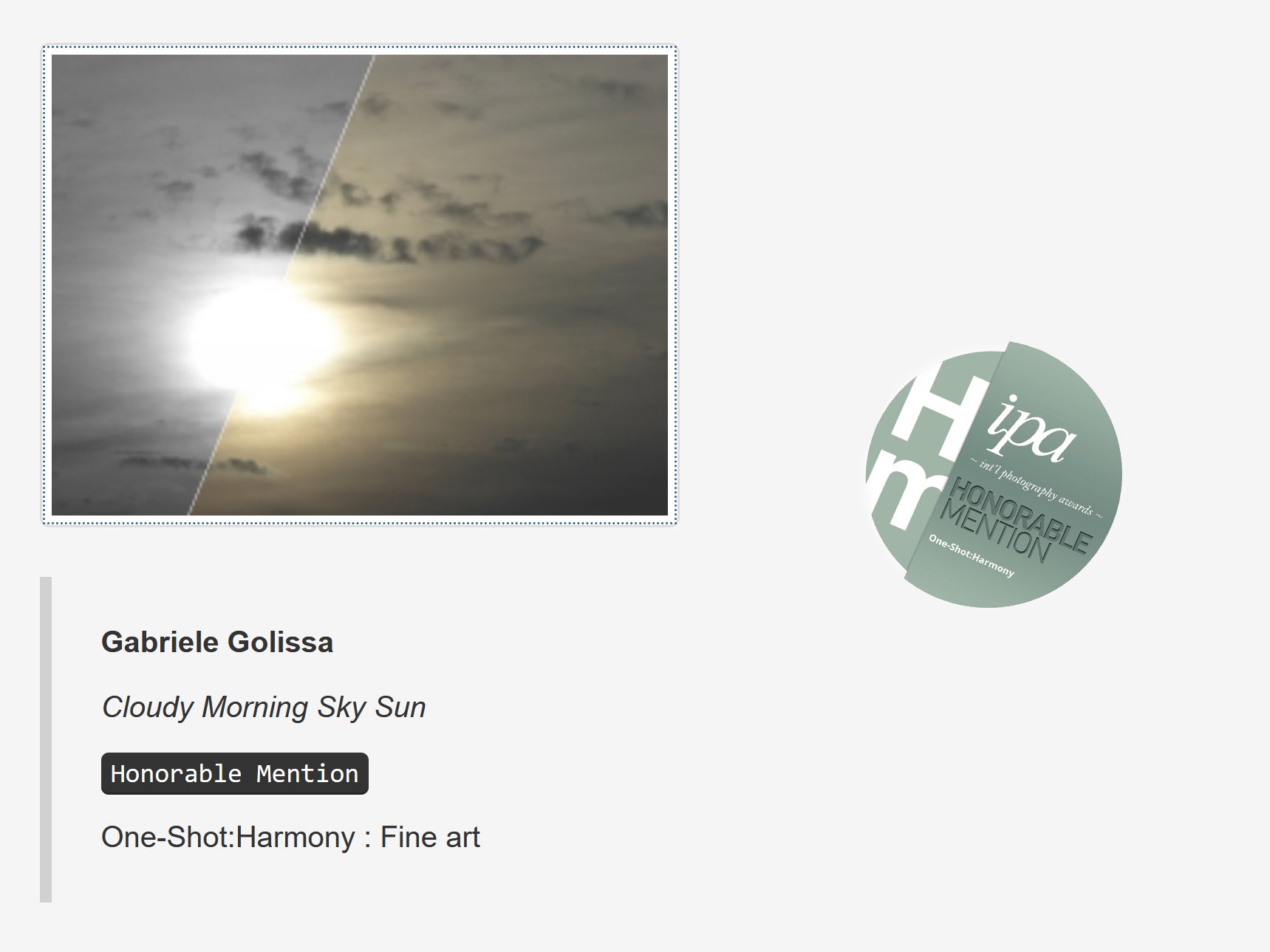 Honorable Mention for 'Cloudy Morning Sky Sun'